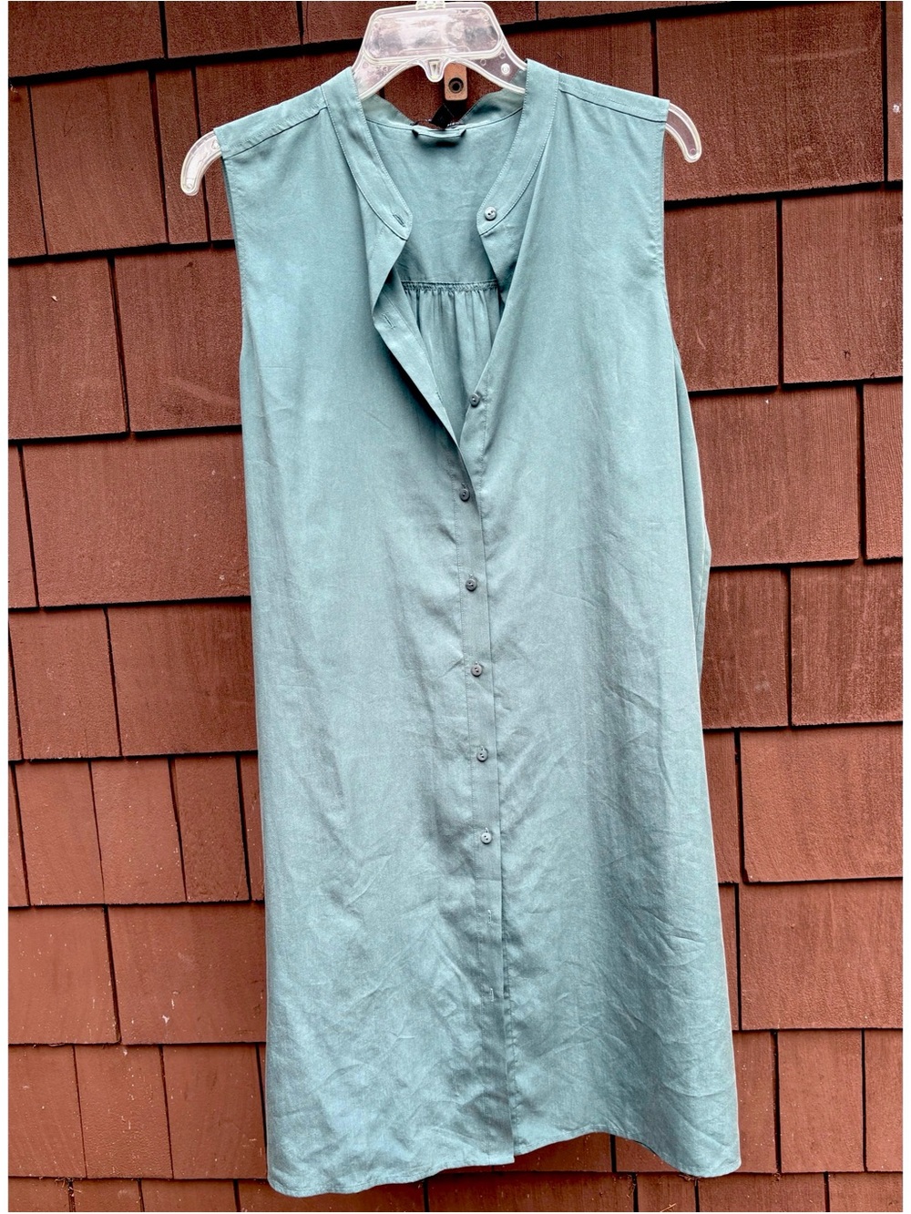 Eileen Fisher Sleeveless Button-Front Tunic Dress in Teal large